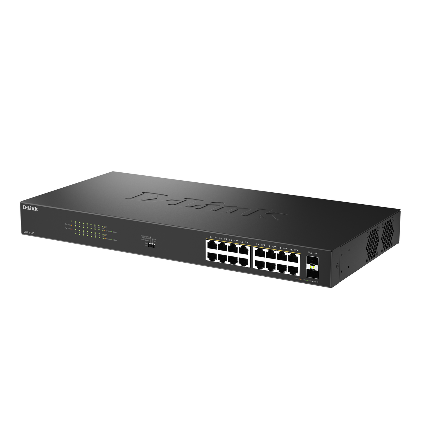 16-Port Gigabit PoE+ Unmanaged Switch with 2 SFP Ports - DGS-1018P