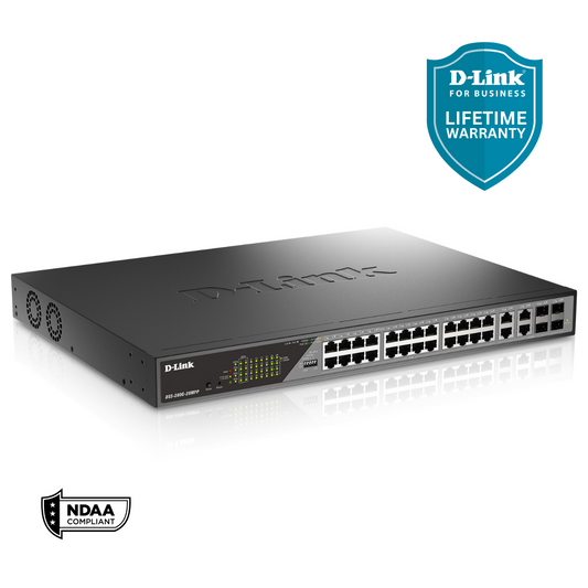 D-Link 24-Port Gigabit Poe++ Smart Managed Switch with 4 Combo SFP Ports - DSS-200G-28MPP