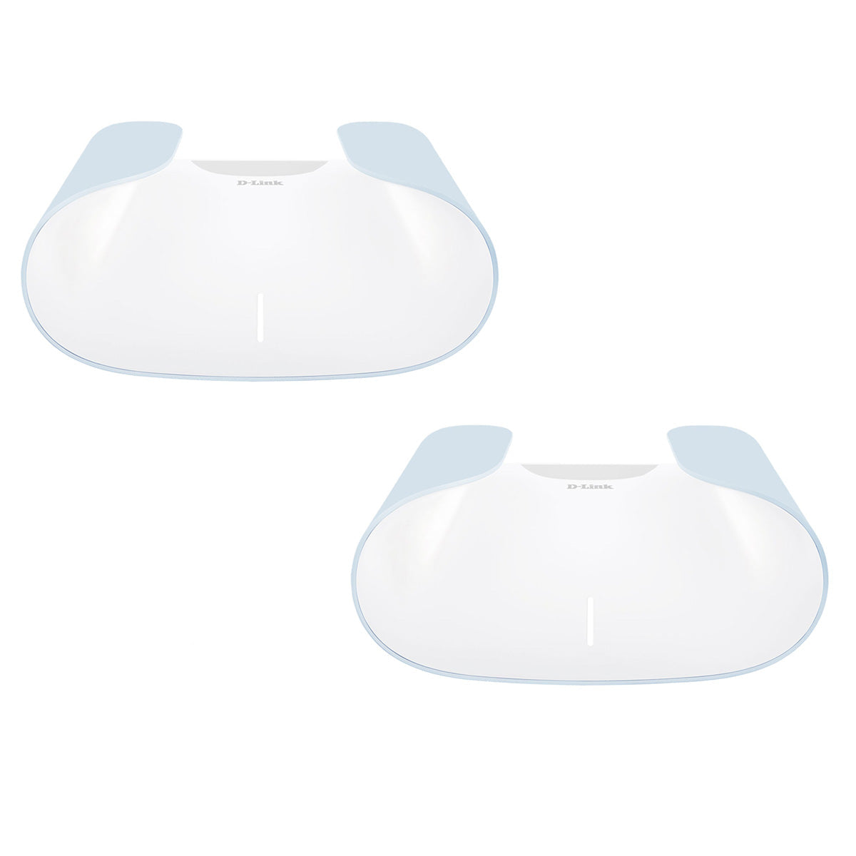 Two white pet bowls with blue accents on a white background, labeled 'Paquet de 2 Pack'.