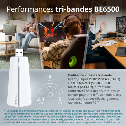 D-Link BE6500 Tri-Band Wi-Fi 7 Wireless USB 3.0 Adapter (AE65U) for Desktop or Laptop PC