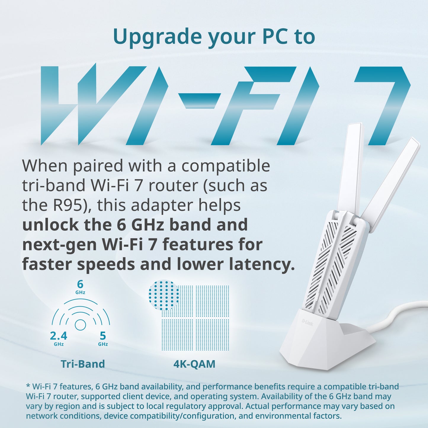 D-Link BE6500 Tri-Band Wi-Fi 7 Wireless USB 3.0 Adapter (AE65U) for Desktop or Laptop PC