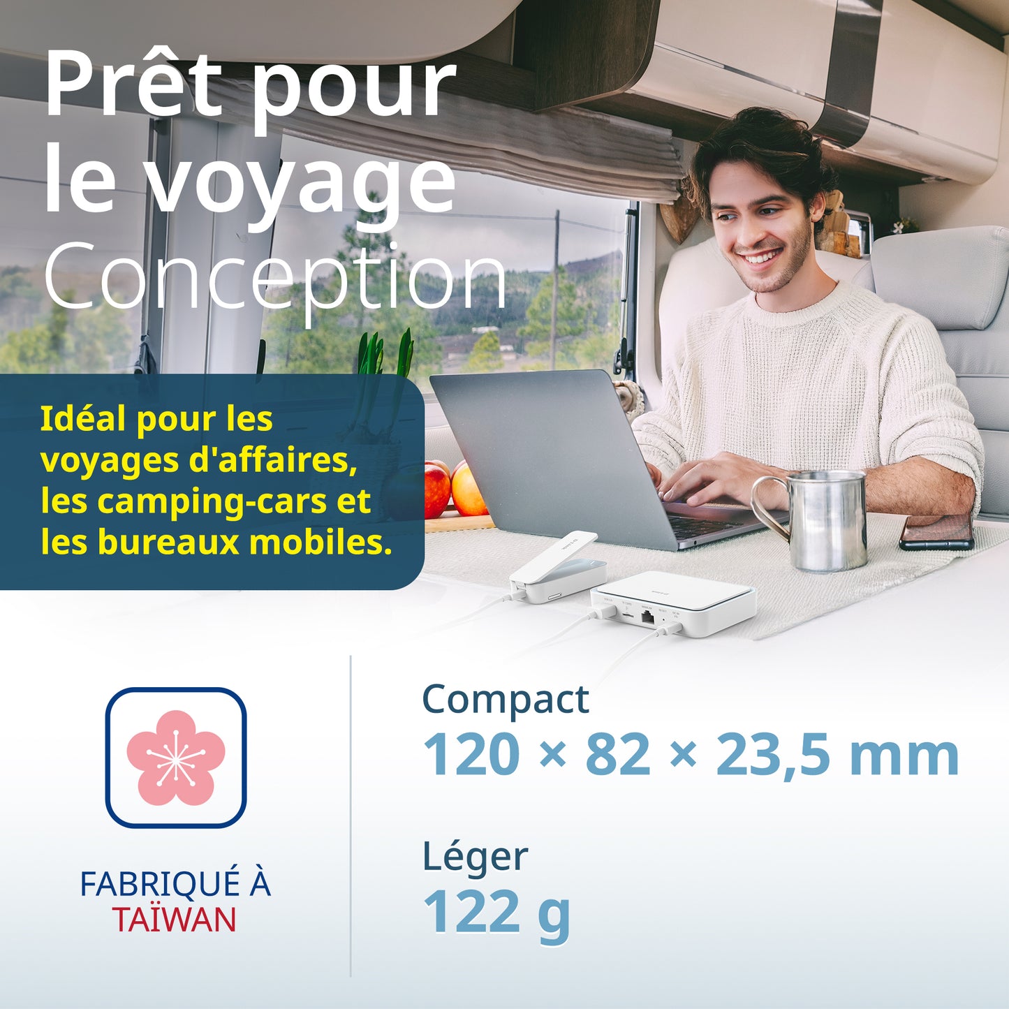 Routeur de voyage VPN portable D-Link AX3000 Wi-Fi 6 (DBR-330), Multi-WAN, sécurité de calibre professionnel, VPN, pare-feu SPI, partage de fichiers, point d’accès WiFi compact pour partage de WiFi public, travail à distance, VR et hôtel.