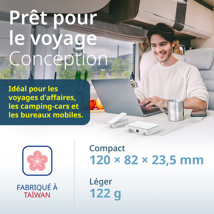 Routeur de voyage VPN portable D-Link AX3000 Wi-Fi 6 (DBR-330), Multi-WAN, sécurité de calibre professionnel, VPN, pare-feu SPI, partage de fichiers, point d’accès WiFi compact pour partage de WiFi public, travail à distance, VR et hôtel.