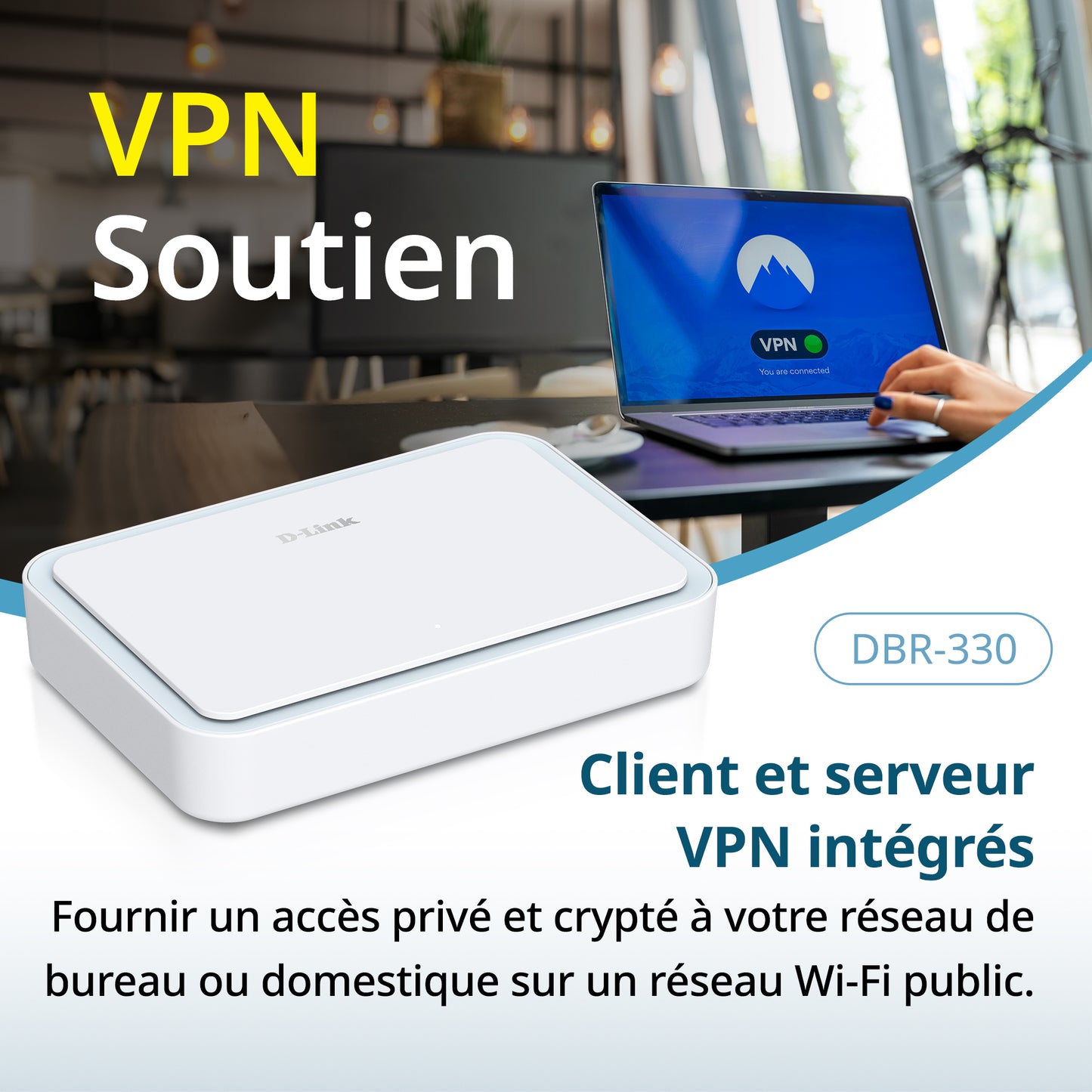 Routeur de voyage VPN portable D-Link AX3000 Wi-Fi 6 (DBR-330), Multi-WAN, sécurité de calibre professionnel, VPN, pare-feu SPI, partage de fichiers, point d’accès WiFi compact pour partage de WiFi public, travail à distance, VR et hôtel.