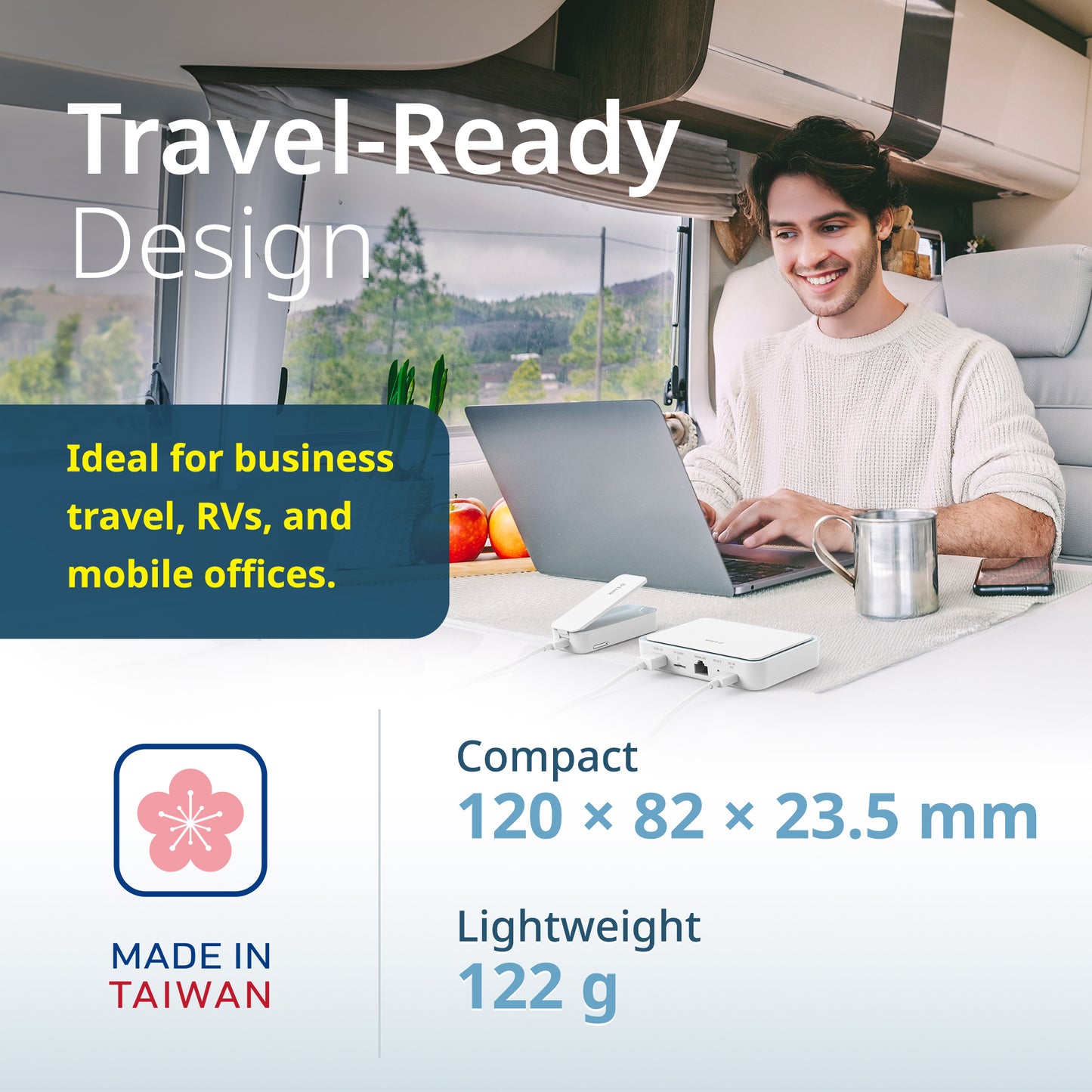 Routeur de voyage VPN portable D-Link AX3000 Wi-Fi 6 (DBR-330), Multi-WAN, sécurité de calibre professionnel, VPN, pare-feu SPI, partage de fichiers, point d’accès WiFi compact pour partage de WiFi public, travail à distance, VR et hôtel.