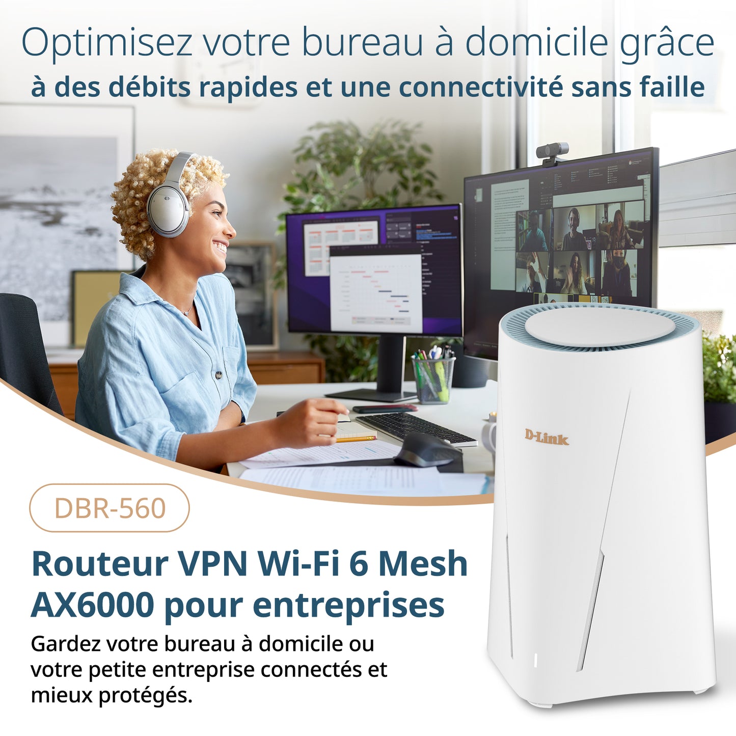 D-Link AX6000 Wi-Fi 6 Mesh VPN Business Router (DBR-560), 2.5 Gbps WAN, Enterprise-Grade Security Features, VPN, SPI Firewall, Mesh Expandable, USB-C File Sharing, Hybrid or Remote Work ready