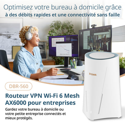 D-Link AX6000 Wi-Fi 6 Mesh VPN Business Router (DBR-560), 2.5 Gbps WAN, Enterprise-Grade Security Features, VPN, SPI Firewall, Mesh Expandable, USB-C File Sharing, Hybrid or Remote Work ready