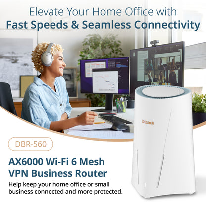 D-Link AX6000 Wi-Fi 6 Mesh VPN Business Router (DBR-560), 2.5 Gbps WAN, Enterprise-Grade Security Features, VPN, SPI Firewall, Mesh Expandable, USB-C File Sharing, Hybrid or Remote Work ready