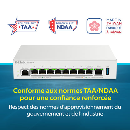 D-Link Guardian 600 PoE Multi-Gig Router (DBR-600-P) Premium Router with Multi-WAN Failover, SPI Firewall, 8x 2.5GbE PoE+ LAN, VPN, and Access Point Management (up to 10 APs)