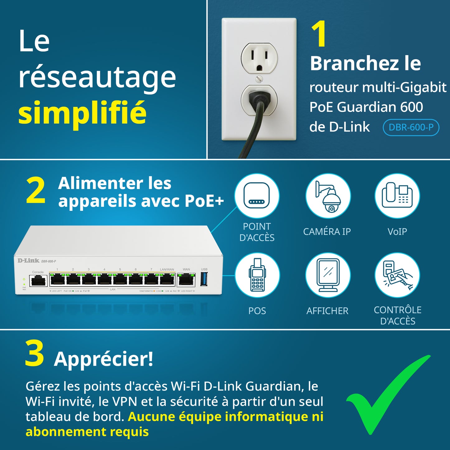 D-Link Guardian 600 PoE Multi-Gig Router (DBR-600-P) Premium Router with Multi-WAN Failover, SPI Firewall, 8x 2.5GbE PoE+ LAN, VPN, and Access Point Management (up to 10 APs)