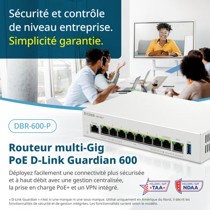 D-Link Guardian 600 PoE Multi-Gig Router (DBR-600-P) Premium Router with Multi-WAN Failover, SPI Firewall, 8x 2.5GbE PoE+ LAN, VPN, and Access Point Management (up to 10 APs)