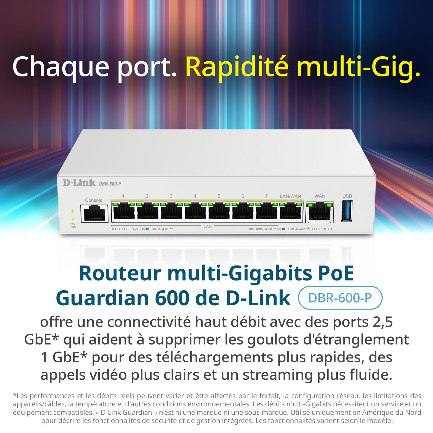 D-Link Guardian 600 PoE Multi-Gig Router (DBR-600-P) Premium Router with Multi-WAN Failover, SPI Firewall, 8x 2.5GbE PoE+ LAN, VPN, and Access Point Management (up to 10 APs)
