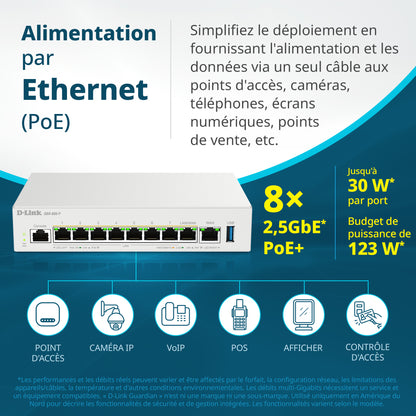 D-Link Guardian 600 PoE Multi-Gig Router (DBR-600-P) Premium Router with Multi-WAN Failover, SPI Firewall, 8x 2.5GbE PoE+ LAN, VPN, and Access Point Management (up to 10 APs)