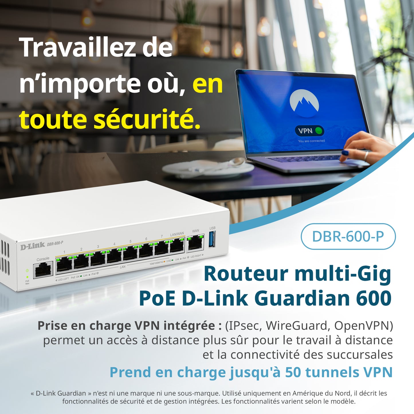 D-Link Guardian 600 PoE Multi-Gig Router (DBR-600-P) Premium Router with Multi-WAN Failover, SPI Firewall, 8x 2.5GbE PoE+ LAN, VPN, and Access Point Management (up to 10 APs)