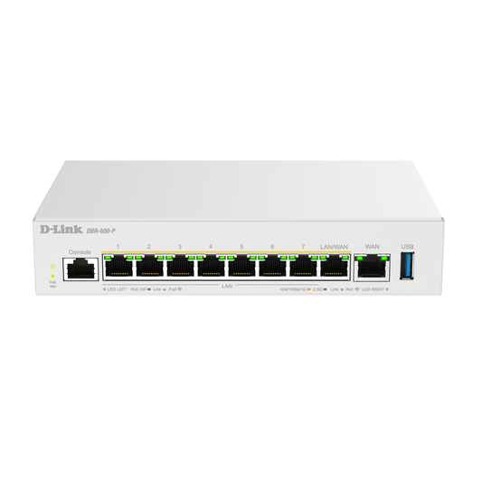 D-Link Guardian 600 PoE Multi-Gig Router (DBR-600-P) Premium Router with Multi-WAN Failover, SPI Firewall, 8x 2.5GbE PoE+ LAN, VPN, and Access Point Management (up to 10 APs)