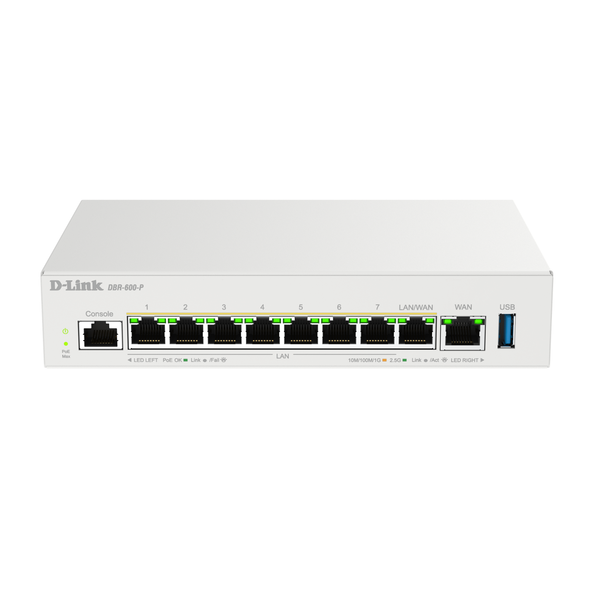 D-Link Guardian 600 PoE Multi-Gig Router (DBR-600-P) Premium Router with Multi-WAN Failover, SPI Firewall, 8x 2.5GbE PoE+ LAN, VPN, and Access Point Management (up to 10 APs)
