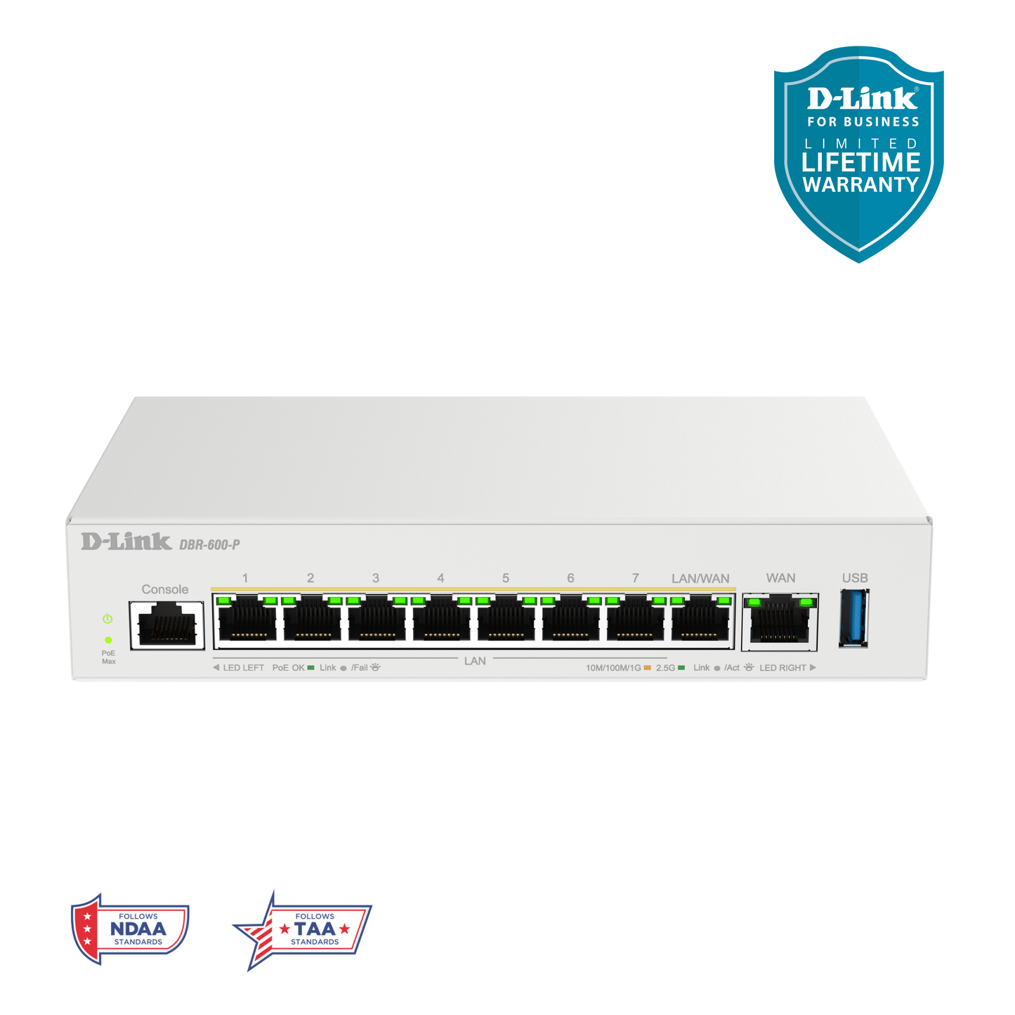 D-Link Guardian 600 PoE Multi-Gig Router (DBR-600-P) Premium Router with Multi-WAN Failover, SPI Firewall, 8x 2.5GbE PoE+ LAN, VPN, and Access Point Management (up to 10 APs)