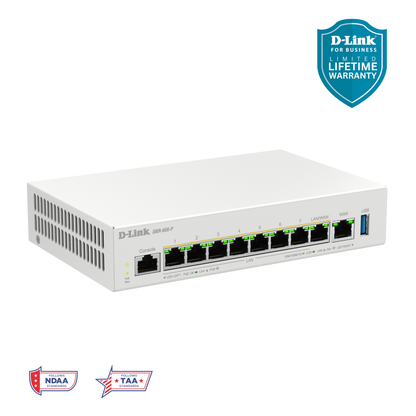 D-Link Guardian 600 PoE Multi-Gig Router (DBR-600-P) Premium Router with Multi-WAN Failover, SPI Firewall, 8x 2.5GbE PoE+ LAN, VPN, and Access Point Management (up to 10 APs)