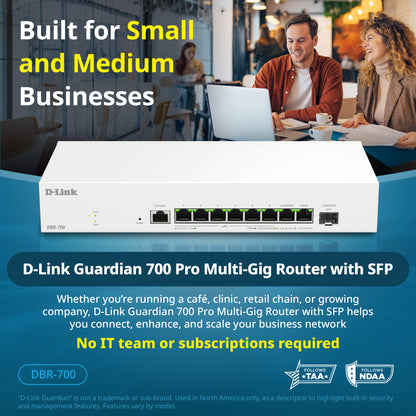 D-Link Guardian 700 Pro Multi-Gig Router with SFP (DBR-700), Premium Router with Multi-WAN Failover, SPI Firewall, 8x 2.5GbE LAN with SFP, VPN, and Centralized Access Point Management (up to 15 APs)