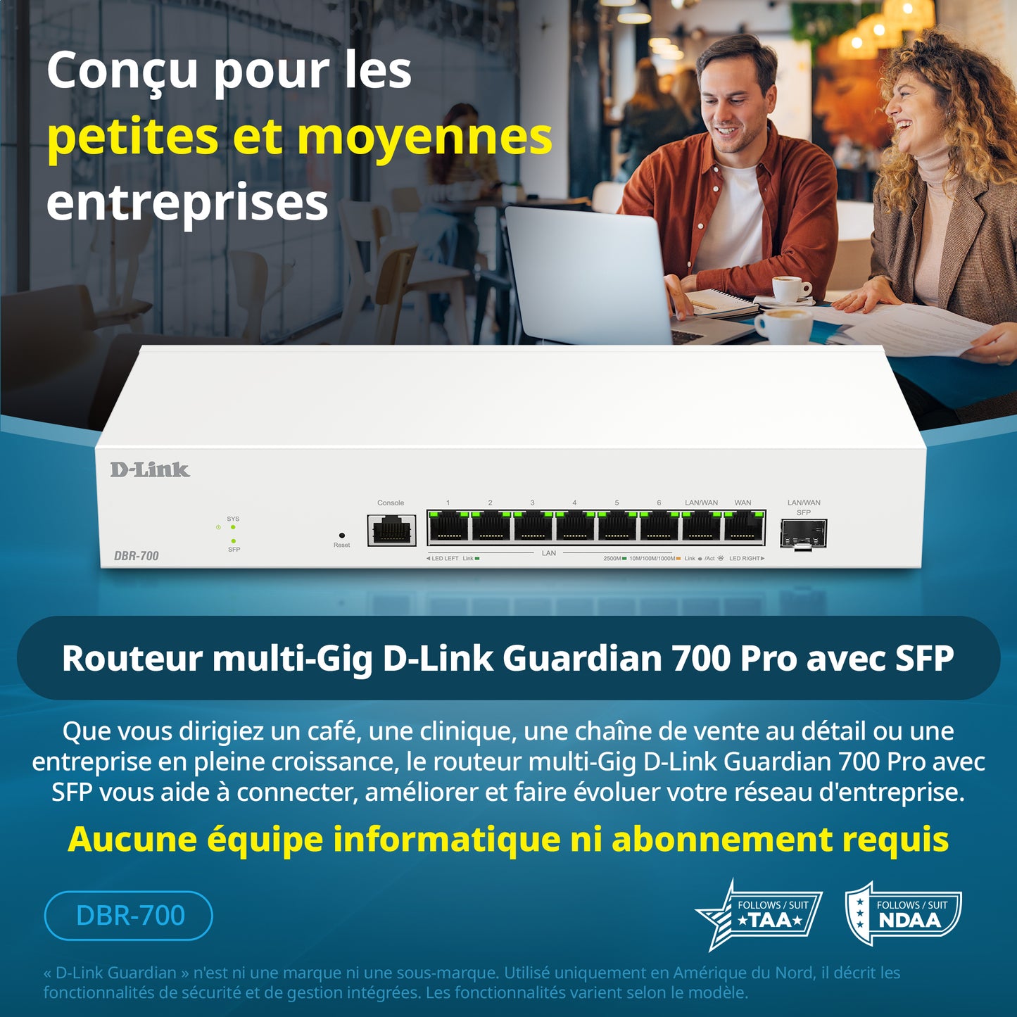 D-Link Guardian 700 Pro Multi-Gig Router with SFP (DBR-700), Premium Router with Multi-WAN Failover, SPI Firewall, 8x 2.5GbE LAN with SFP, VPN, and Centralized Access Point Management (up to 15 APs)