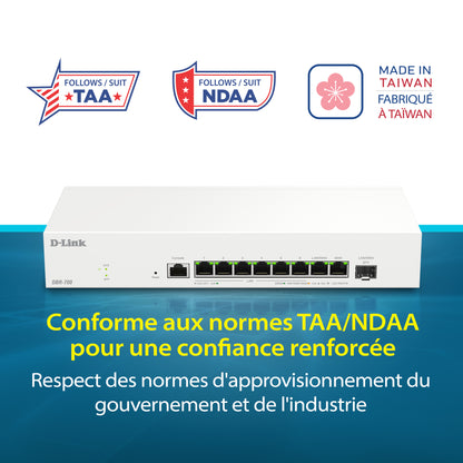 D-Link Guardian 700 Pro Multi-Gig Router with SFP (DBR-700), Premium Router with Multi-WAN Failover, SPI Firewall, 8x 2.5GbE LAN with SFP, VPN, and Centralized Access Point Management (up to 15 APs)