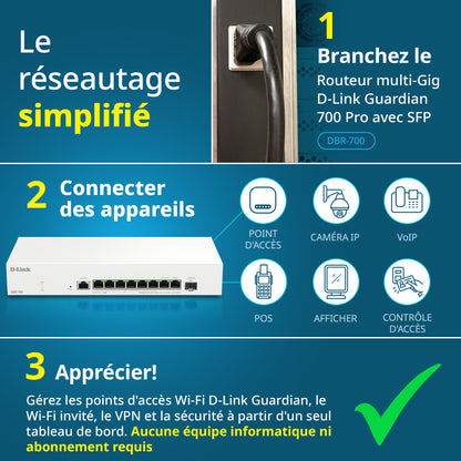 D-Link Guardian 700 Pro Multi-Gig Router with SFP (DBR-700), Premium Router with Multi-WAN Failover, SPI Firewall, 8x 2.5GbE LAN with SFP, VPN, and Centralized Access Point Management (up to 15 APs)