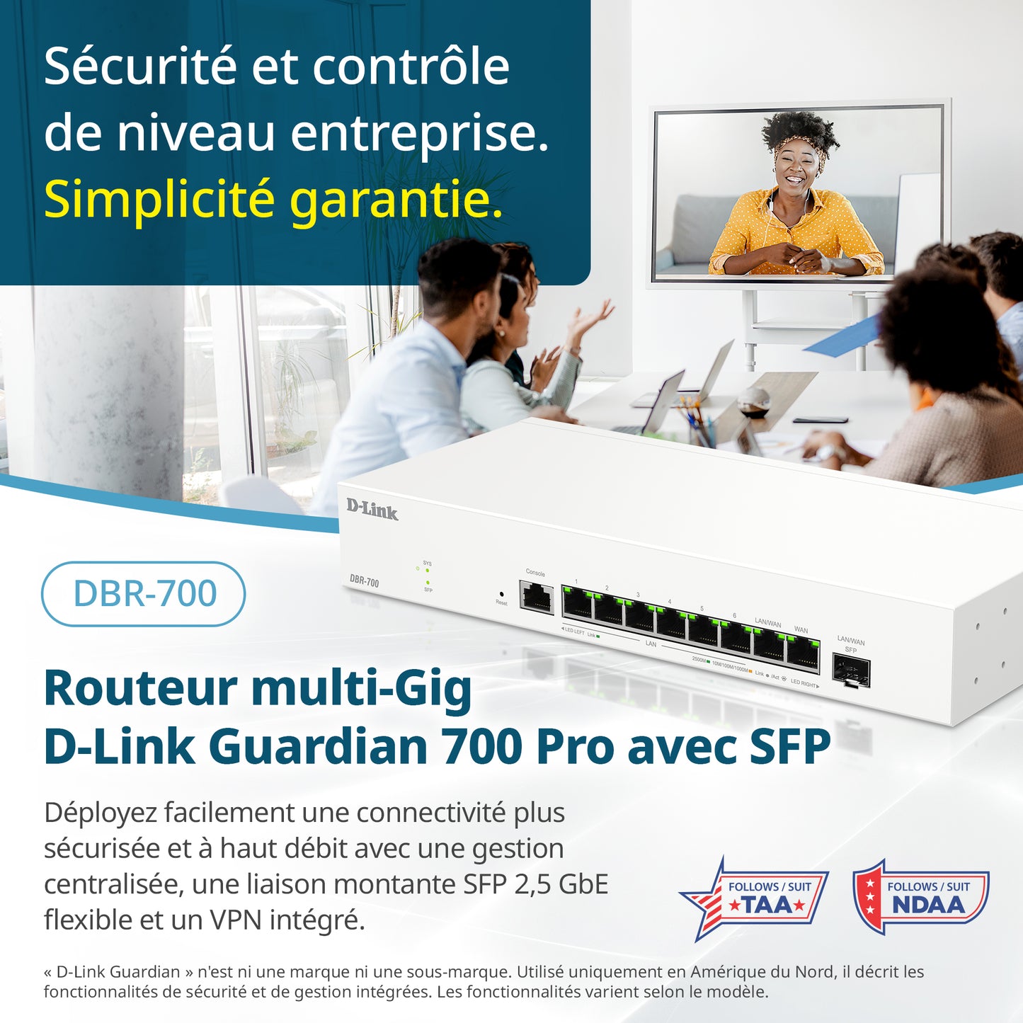 D-Link Guardian 700 Pro Multi-Gig Router with SFP (DBR-700), Premium Router with Multi-WAN Failover, SPI Firewall, 8x 2.5GbE LAN with SFP, VPN, and Centralized Access Point Management (up to 15 APs)
