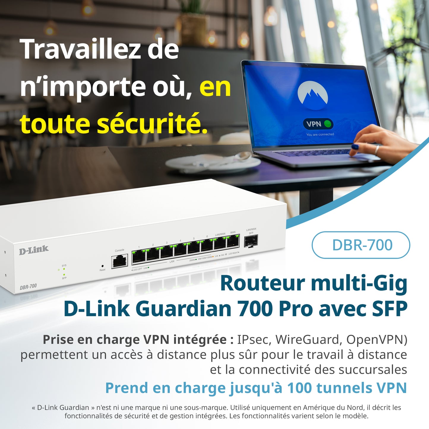 D-Link Guardian 700 Pro Multi-Gig Router with SFP (DBR-700), Premium Router with Multi-WAN Failover, SPI Firewall, 8x 2.5GbE LAN with SFP, VPN, and Centralized Access Point Management (up to 15 APs)