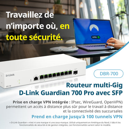 D-Link Guardian 700 Pro Multi-Gig Router with SFP (DBR-700), Premium Router with Multi-WAN Failover, SPI Firewall, 8x 2.5GbE LAN with SFP, VPN, and Centralized Access Point Management (up to 15 APs)