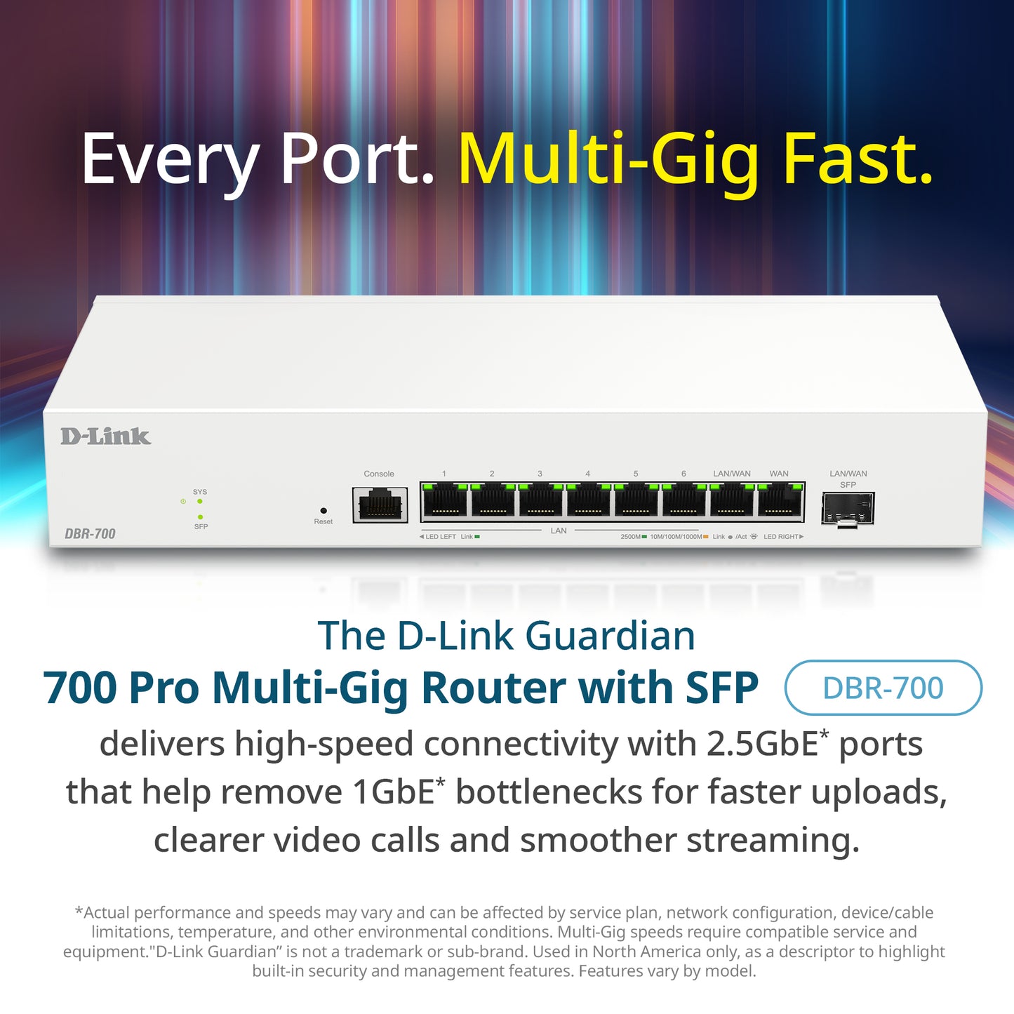 D-Link Guardian 700 Pro Multi-Gig Router with SFP (DBR-700), Premium Router with Multi-WAN Failover, SPI Firewall, 8x 2.5GbE LAN with SFP, VPN, and Centralized Access Point Management (up to 15 APs)