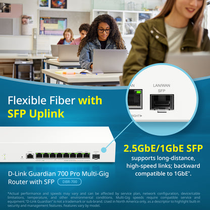 D-Link Guardian 700 Pro Multi-Gig Router with SFP (DBR-700), Premium Router with Multi-WAN Failover, SPI Firewall, 8x 2.5GbE LAN with SFP, VPN, and Centralized Access Point Management (up to 15 APs)
