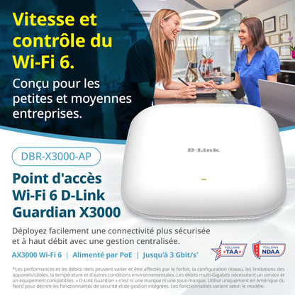 D-Link Guardian X3000 Wi-Fi 6 Access Point (DBR-X3000-AP) Dual-band AX3000 Smart Access Point with WPA3, VLANs, PoE Powered, Guest Wi-Fi, Supports Mesh, Centralized Management by D-Link Guardian Routers