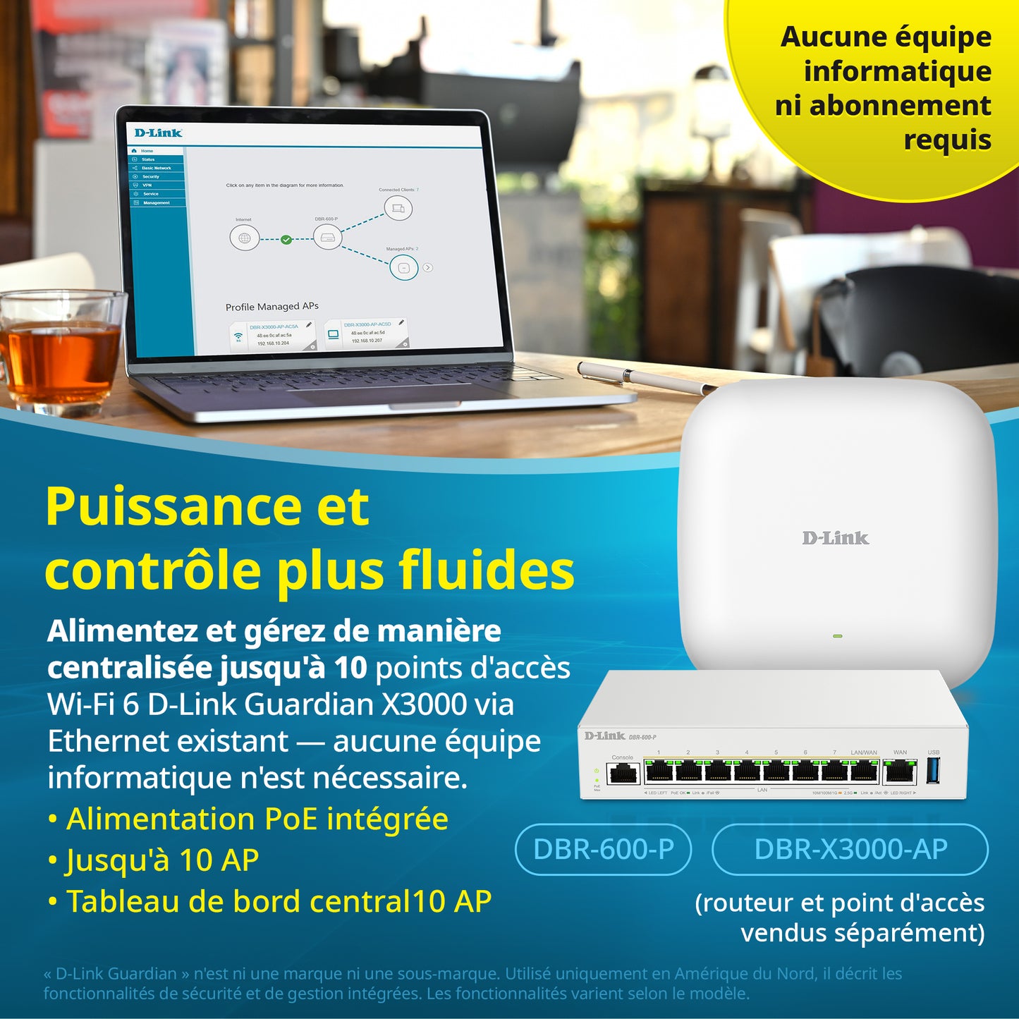 D-Link Guardian 600 PoE Multi-Gig Router (DBR-600-P) Premium Router with Multi-WAN Failover, SPI Firewall, 8x 2.5GbE PoE+ LAN, VPN, and Access Point Management (up to 10 APs)