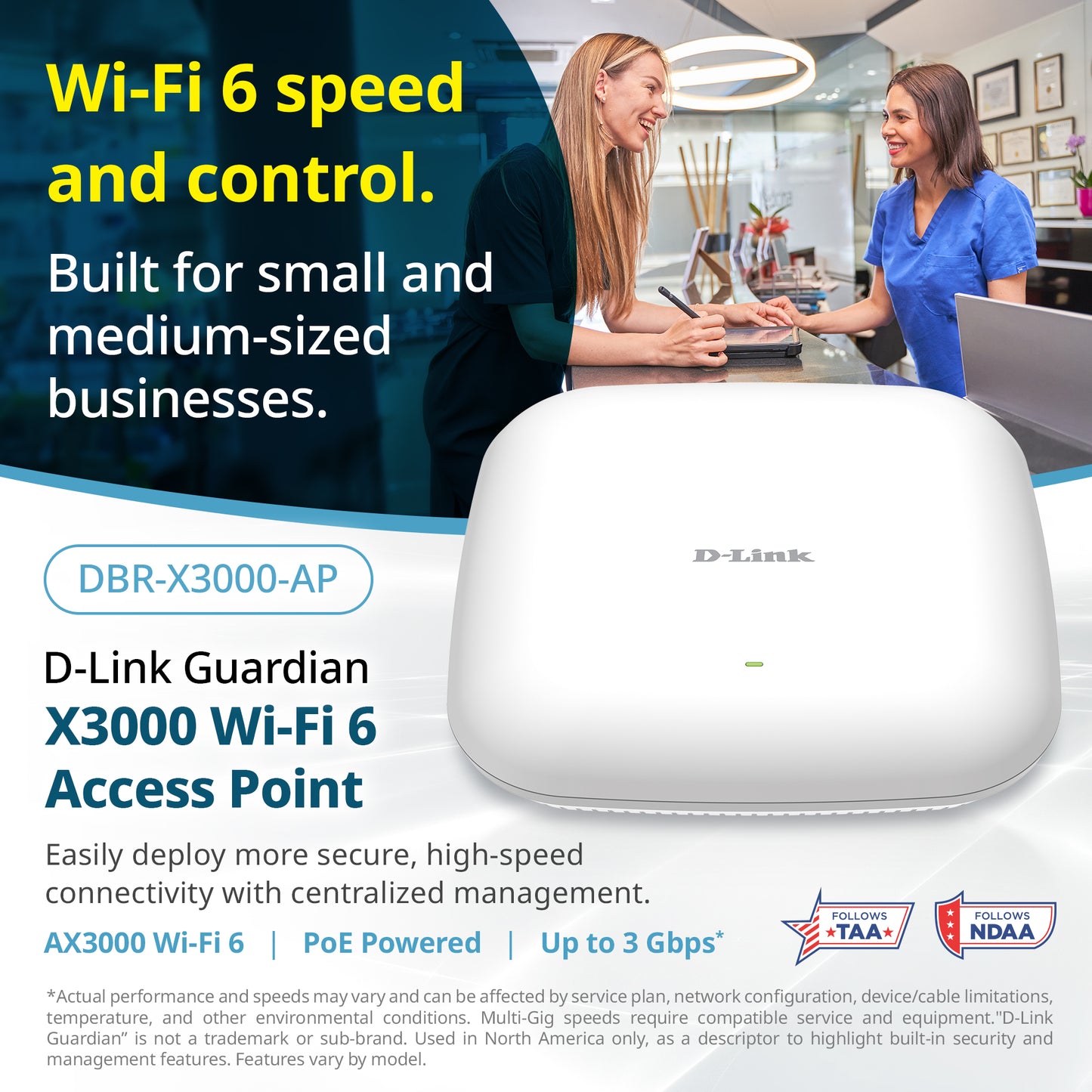 D-Link Guardian X3000 Wi-Fi 6 Access Point (DBR-X3000-AP) Dual-band AX3000 Smart Access Point with WPA3, VLANs, PoE Powered, Guest Wi-Fi, Supports Mesh, Centralized Management by D-Link Guardian Routers
