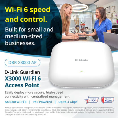 D-Link Guardian X3000 Wi-Fi 6 Access Point (DBR-X3000-AP) Dual-band AX3000 Smart Access Point with WPA3, VLANs, PoE Powered, Guest Wi-Fi, Supports Mesh, Centralized Management by D-Link Guardian Routers
