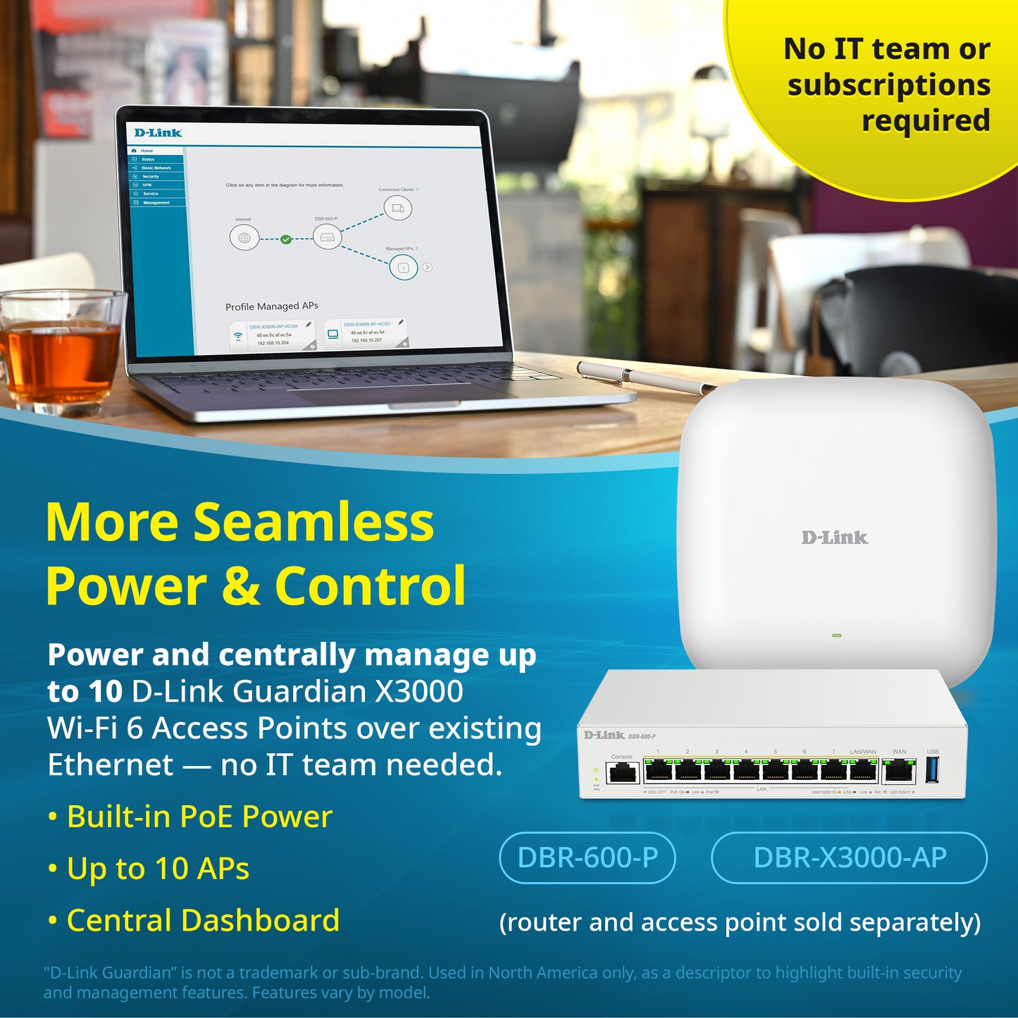 D-Link Guardian X3000 Wi-Fi 6 Access Point (DBR-X3000-AP) Dual-band AX3000 Smart Access Point with WPA3, VLANs, PoE Powered, Guest Wi-Fi, Supports Mesh, Centralized Management by D-Link Guardian Routers