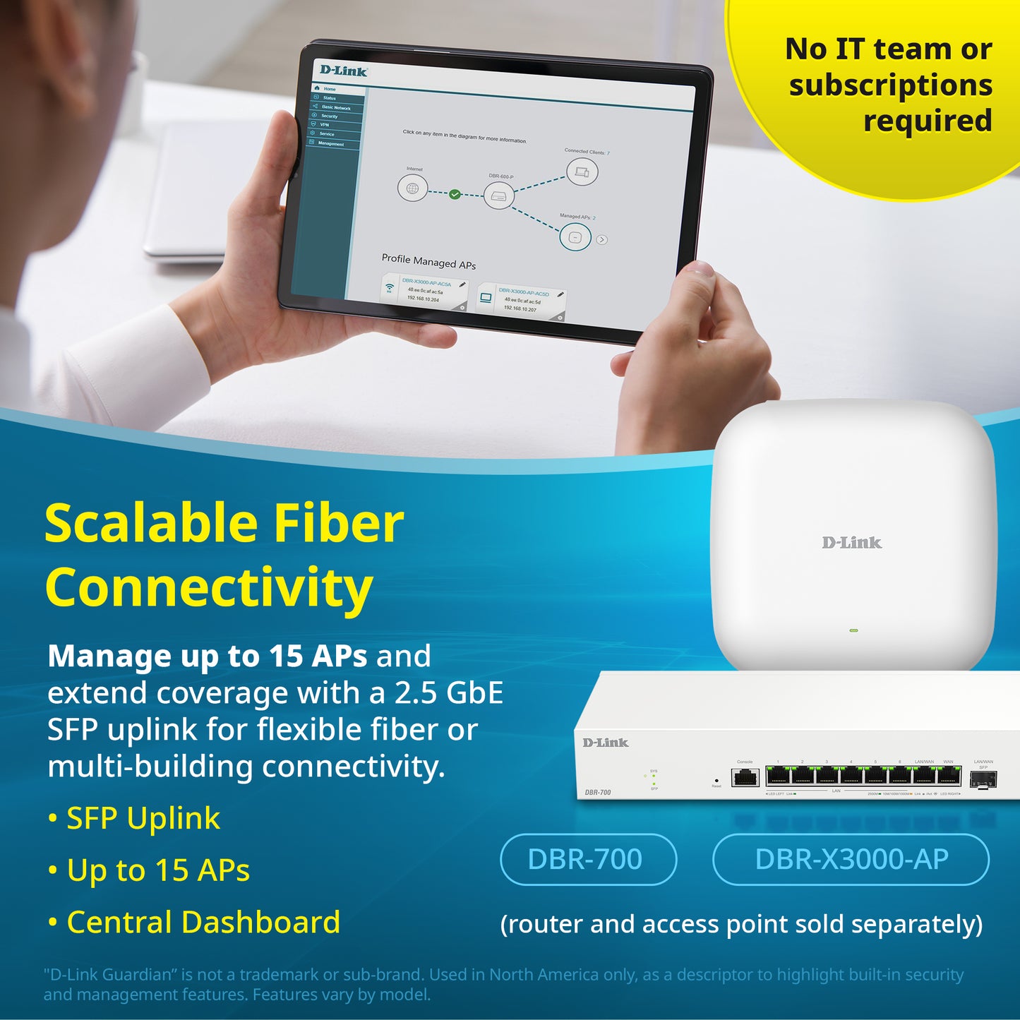 D-Link Guardian X3000 Wi-Fi 6 Access Point (DBR-X3000-AP) Dual-band AX3000 Smart Access Point with WPA3, VLANs, PoE Powered, Guest Wi-Fi, Supports Mesh, Centralized Management by D-Link Guardian Routers