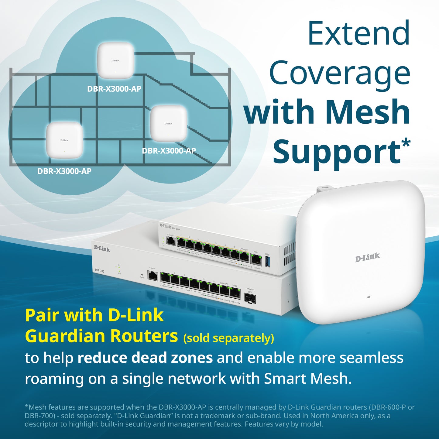 D-Link Guardian X3000 Wi-Fi 6 Access Point (DBR-X3000-AP) Dual-band AX3000 Smart Access Point with WPA3, VLANs, PoE Powered, Guest Wi-Fi, Supports Mesh, Centralized Management by D-Link Guardian Routers