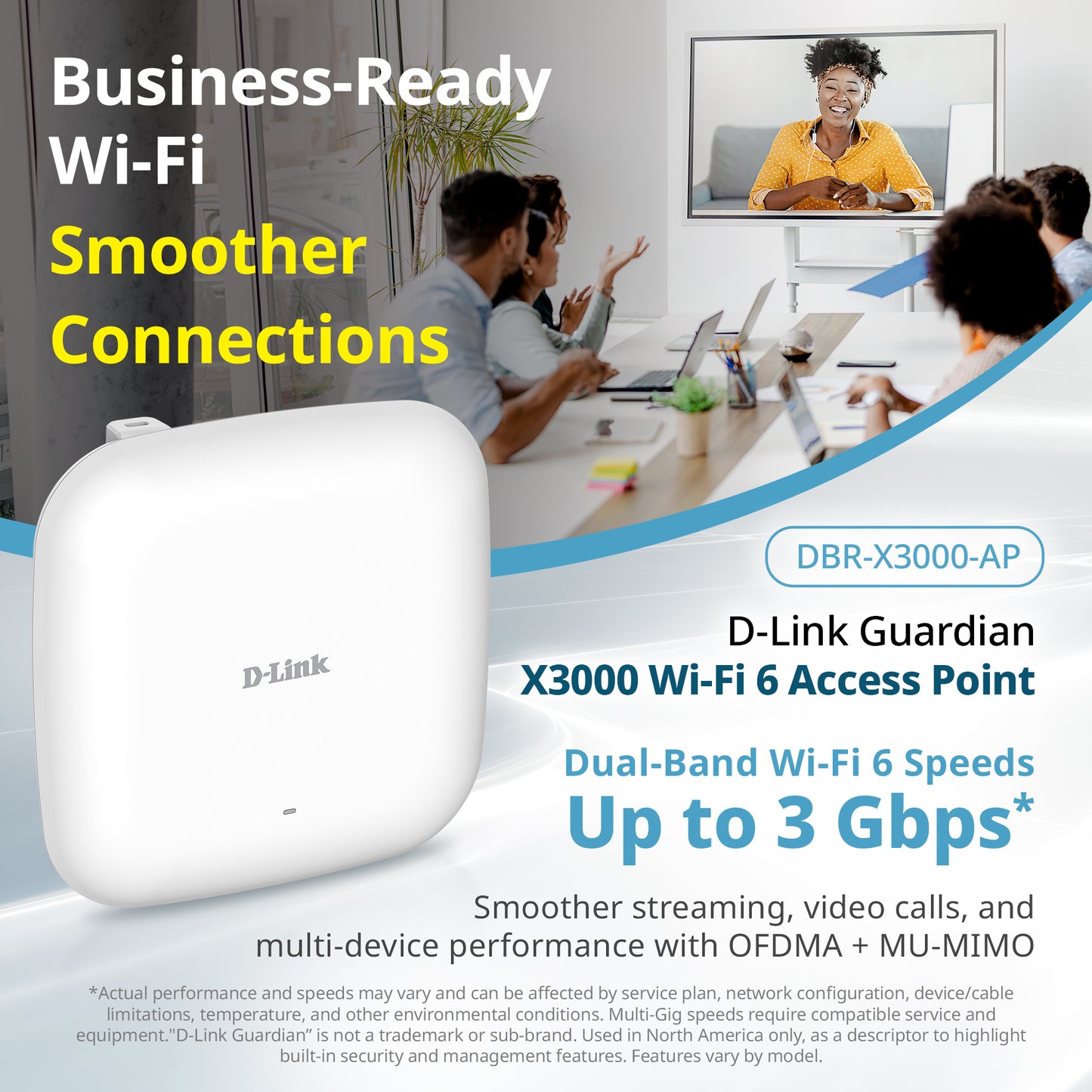 D-Link Guardian X3000 Wi-Fi 6 Access Point (DBR-X3000-AP) Dual-band AX3000 Smart Access Point with WPA3, VLANs, PoE Powered, Guest Wi-Fi, Supports Mesh, Centralized Management by D-Link Guardian Routers