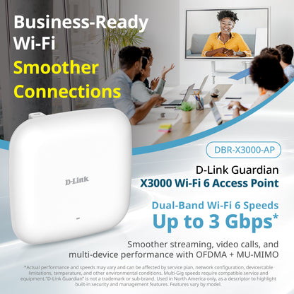 D-Link Guardian X3000 Wi-Fi 6 Access Point (DBR-X3000-AP) Dual-band AX3000 Smart Access Point with WPA3, VLANs, PoE Powered, Guest Wi-Fi, Supports Mesh, Centralized Management by D-Link Guardian Routers