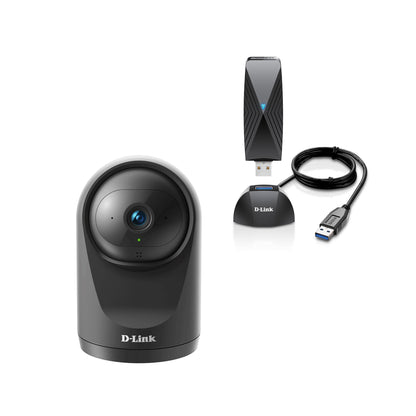 Compact Full HD Pan & Tilt Wi-Fi Camera (DCS-6500LHV2) + + Wi-Fi 6 USB Adapter Bundle (DWA-X1850-B1-BB-CD)
