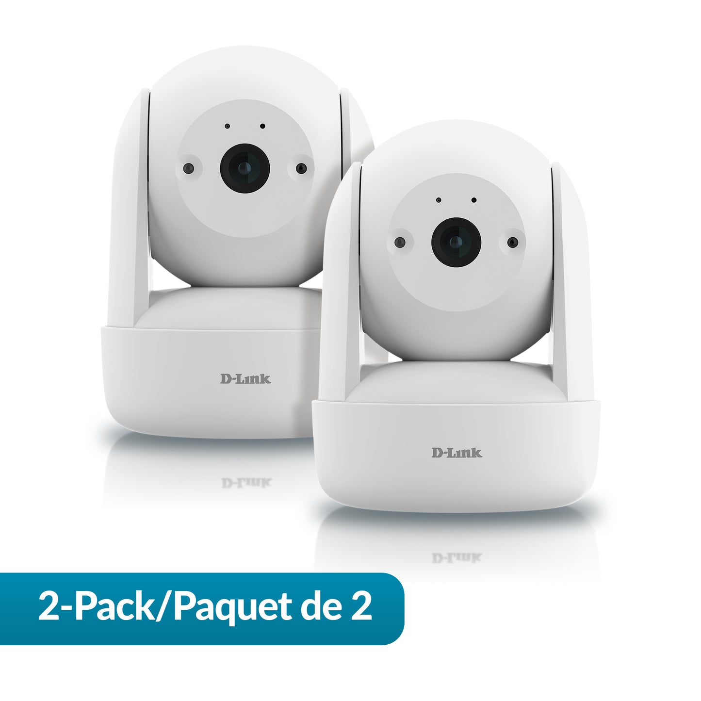 D-Link 2-Pack - Includes 2 x DCS-6501LH 2K Pan &amp; Tilt Wi-Fi 6 Cameras on white background
