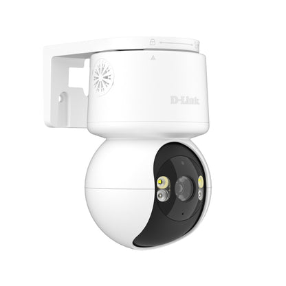 A modern white D-Link DCS-6530 Wi-Fi Camera, suspended from a matching white ceiling canopy against a solid white background.
