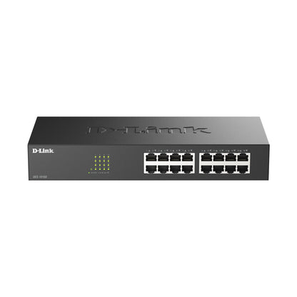D-Link 16-Port Fast Ethernet Unmanaged Plug and Play Switch (DES-1016D) on white background