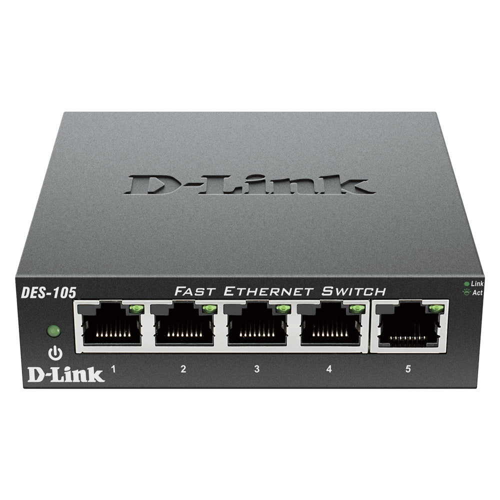 D-Link 5-Port 10/100 Unmanaged Metal Desktop Switch - DES-105
