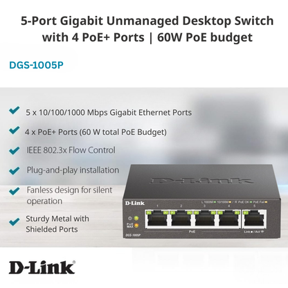 Commutateur Gigabit PoE+ de bureau 5 ports - DGS-1005P
