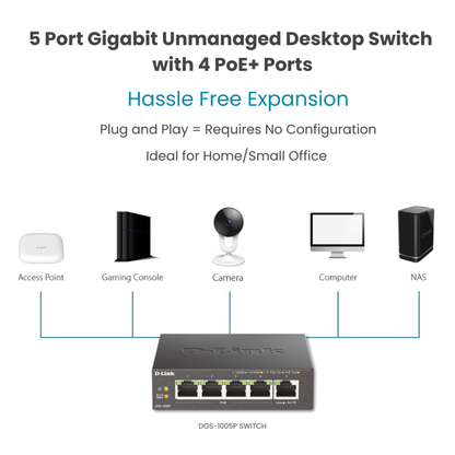 Commutateur Gigabit PoE+ de bureau 5 ports - DGS-1005P