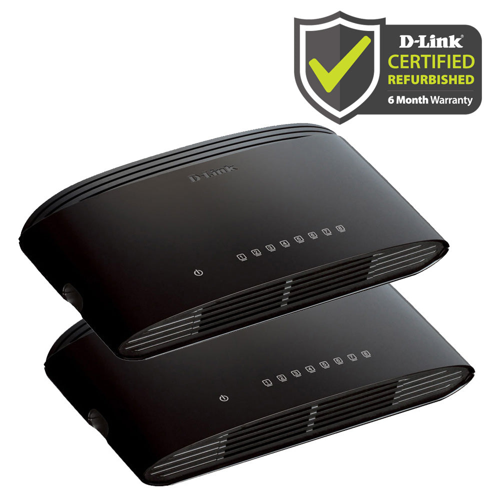 D-Link [Certified Refurbished] 8-Port Gigabit Ethernet Switch (2-Pack) - DGS-1008G/RE/2PK