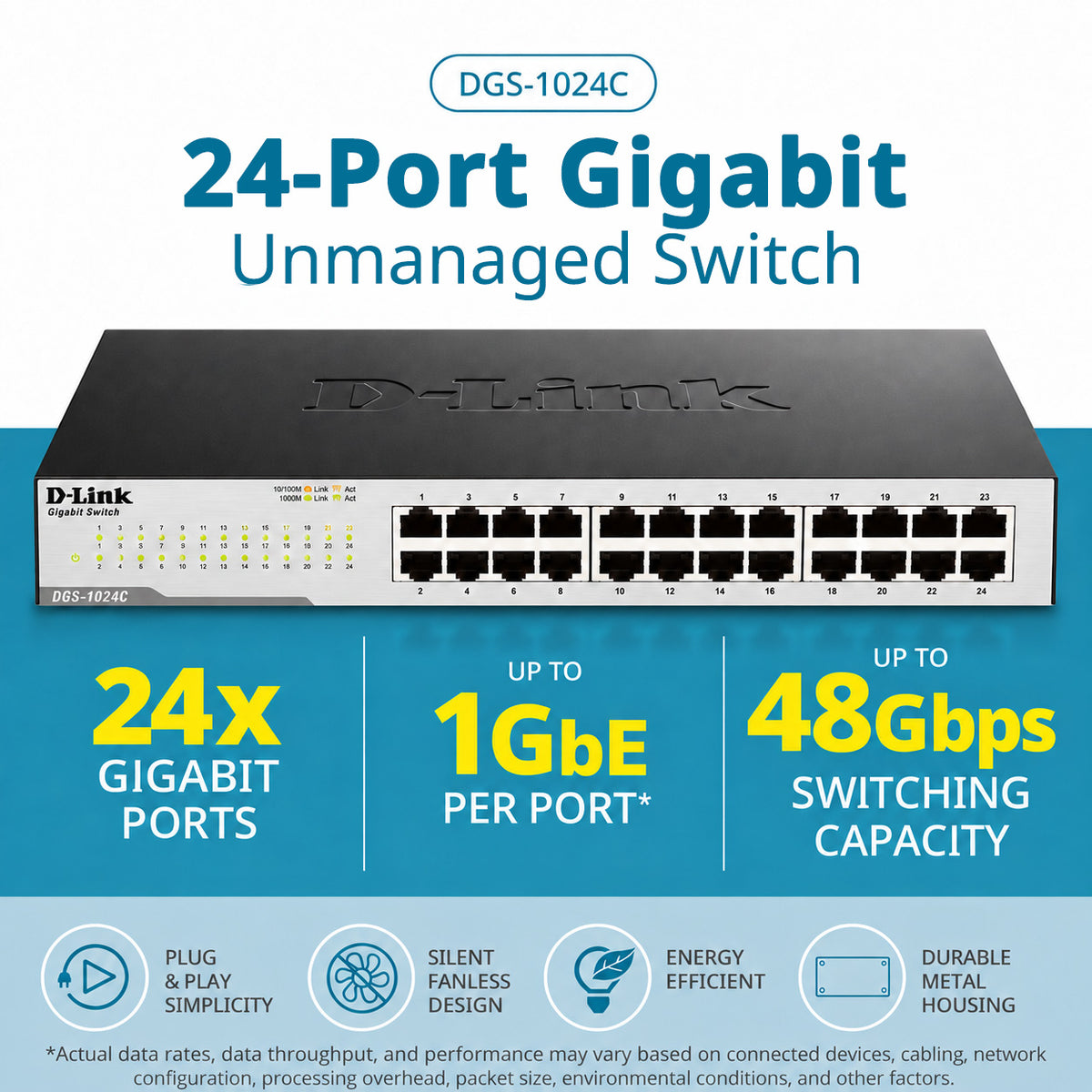 24-Port Gigabit Unmanaged Metal Ethernet Switch - DGS-1024C