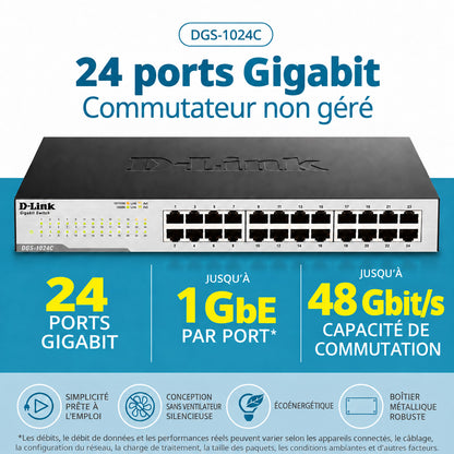 24-Port Gigabit Unmanaged Metal Ethernet Switch - DGS-1024C